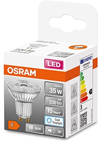 OSRAM LED Star PAR16 35 LED-Reflektorlampe mit 36 Grad Abstrahlwinkel, GU10 Sockel, Tageslichtweiß (6500K), Ersatz für herkömmliche 35W-Spotlampen, 6er-Pack