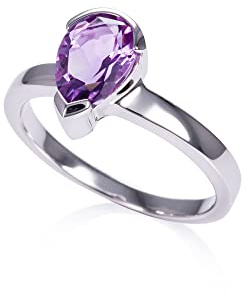 namana 925 Sterling Silber Amethyst Ring für Damen, Sterling Silber Ring mit einem natürlichen Amethyst Edelstein, Silberringe für Frauen mit birnenförmigen Amethyst Edelsteinen, Ringgröße 51