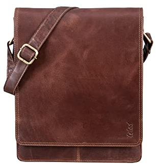 TALED Leder Umhängetasche Herren & Damen I Echtleder Laptoptasche bis 13 Zoll I Messenger Bag mit Schultergurt I Schultertasche I Arbeitstasche I Tragetasche I Handtasche I Vintage Cognac