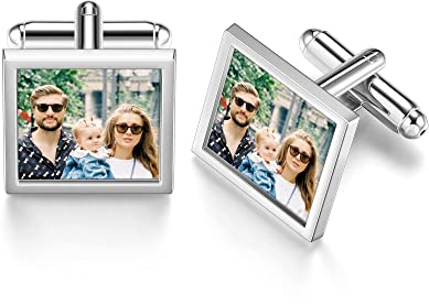 PiercingJak Manschettenknöpfe Herren mit Foto Gravur 1 Paar Metall Manschettenknöpfe Männer Hemden Cufflinks Personalisierte Geschenk für Hochzeit Bräutigam Trauzeugen Jubiläum, Silber
