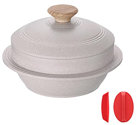Bobikuke Koreanischer Dutch Oven, Reistopf, 20,1 cm, emaillierter Aluminiumgusstopf mit Deckel, koreanische Steinschale für Induktion, Weiß