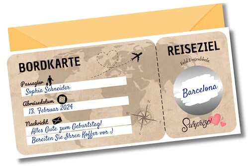 Reisegutschein | Rubbelaufkleber, Bordkarte | Geschenk für Paare | Rubbelaufkleber zum selbstbeschriften | Gutschein für Reise | Geschenkideen, Überraschungsreise