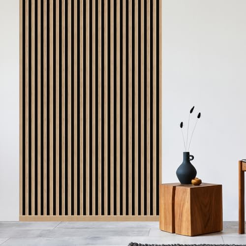 REESE Wandpaneele Eiche Natur Schwarz | Mittelleiste 252 cm | Deckenpaneele | Wandverkleidung | kein Bohren | MDF