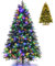 COSTWAY 5FT/6FT Pre-Lit Christmas Tree, Hinged Artificial Xmas Tree with 250/350 LED Lights, 581/899 Leaves, Dual-Color Changing, 11 Flash Modes, Pine Cones and Red Berries, Festive Party Decor (6FT)