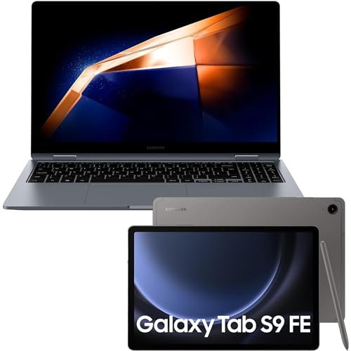 Samsung Galaxy Book4 360 Laptop (2024) 15.6 Intel Core 7 16GB 1TB Grey and Samsung Galaxy Tab S9 FE Tablet with S Pen, 128GB, Gray, 3 Year Manufacturer Extended Warranty (UK Version)