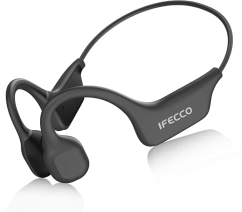 IFECCO Auriculares Conducción Osea Bluetooth 5.3 – Cascos Conduccion Osea Inalambricos con Micrófono,IPX5 Impermeables Deportivos Auriculares para Ciclismo Correr Fitness