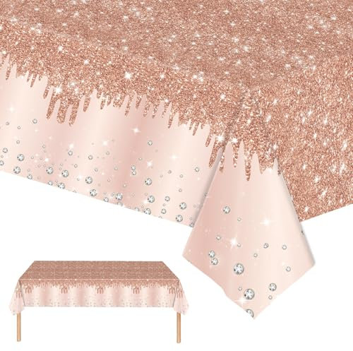 Lot de 2 nappes de fête jetables or rose, 137 x 274 cm, paillettes brillantes, or rose, pour fête prénatale, mariage, anniversaire, princesse, décoration de table de fête de filles