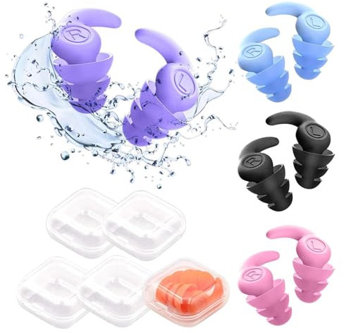 ZOCONE 5 Paia Tappi Orecchie Piscina con Scatola Portaoggetti, Silicone Tappi Orecchie Nuoto Riutilizzabili Impermeabili Professionali per Nuoto Snorkeling Doccia Surf Sport Acquatici