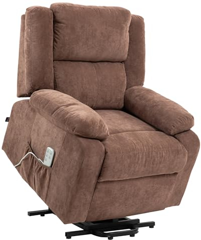 HOMCOM Fernsehsessel mit Aufstehhilfe Elektrisch Relaxsessel mit Liegefunktion, 3 Motor, TV-Sessel mit Taschenfeder, Schwerelosigkeit, Seitentasche und Fernbedienung, Hellbraun