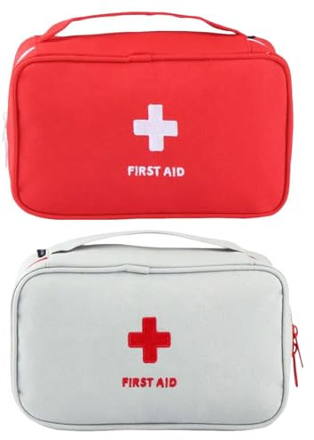 XPEX 2 Pezzi Porta Medicine Da Viaggio, Borsa Da Presa Vuota, Kit Di Pronto Soccorso Portatile Da Viaggio,Borsa Pronto Soccorso Vuota Per Casa, Campeggio, Posto Di Lavoro E All'Aperto(Rossa/Grigio)