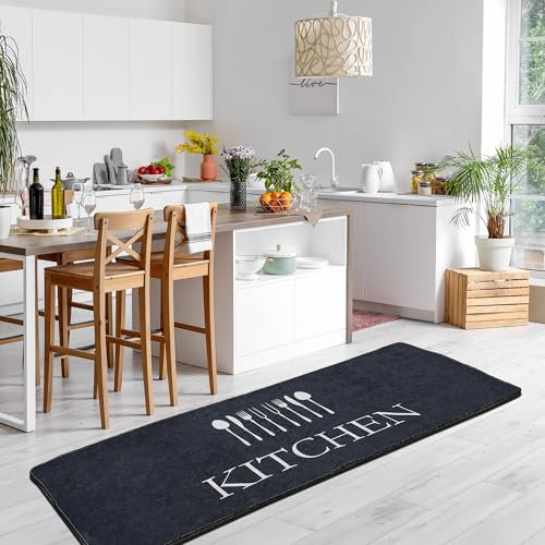 miqna Küchenteppich, rutschfeste Küchenläufer, Waschbarer Küchen Teppich, Schwarz Küchenmatte, Waschbarer Küchen Teppich (Shed, 80 x 200 cm)