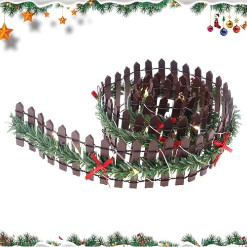 Miniatura Recinzione Giardino, Recinzione In Miniatura Del Villaggio Di Natale, 90cm Piccola Staccionata Per Albero Di Natale, Da Giardino Fatato In Legno Con Luce A LED