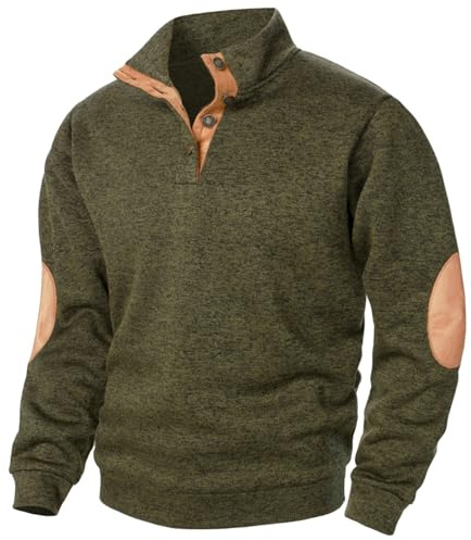 UHouse Sweatshirt Herren Stehkragen Pullover Baumwolle Langarmshirt Casual Pulli Einfarbig Arbeitspullover Freizeit Wollpullover mit Knopfleiste Winterpullover Polo Sweatpullover