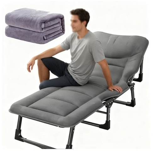 HUFIREHU GäStebett Feldbett GäStebett Klappbar Foldable Bed Wandklappbett Sonneninsel Campingliege Gartenliege Wetterfest Geeignet FüR BüRoarbeit Und Nickerchen(Cotton+Blanket,190 * 70CM)