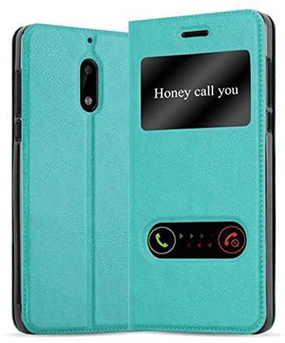 Cadorabo Hülle kompatibel mit Nokia 6 2017 in Mint TÜRKIS - Schutzhülle mit Magnetverschluss, Standfunktion und 2 Sichtfenstern