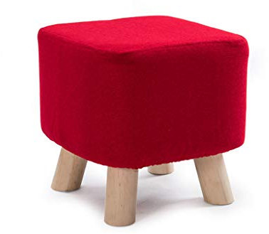 Banc de Luxe Support en Bois carré Repose-Pieds rembourré Pouf Chaise Tabouret Revêtement en Tissu 4 Pieds et revêtement Amovible en Lin (Rouge)