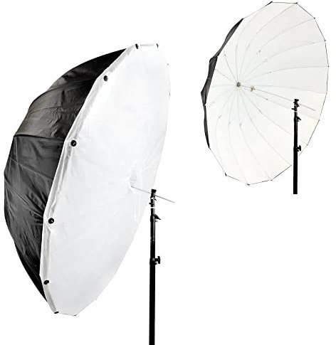 Pixapro Parabolic Umbrella 130cm Black/White Photography Lighting Softbox Flash Reflector Professional Studio Light Modifier With Removable Diffusion (130cm With Removable Diffusion, Black/White)