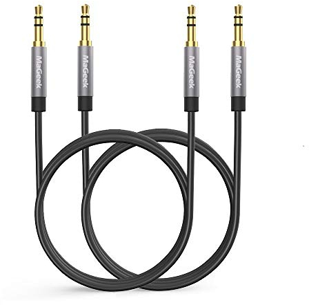 MaGeek Cavo Aux Jack 3,5mm, (2,0 metri, 2-Pezzi) Cavo Audio Jack Cavo audio stereo maschio su maschio per cuffie Beats, iPhone, iPod, iPad, Car Audio, Home Stereo e altro (Nero)