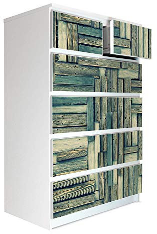 banjado® Möbelfolie selbstklebend für die IKEA Malm Kommode 6 Schubladen - Schrankfolien selbstklebend mit Motiv Grüne Planken/Möbelfolie Malm für Kinder