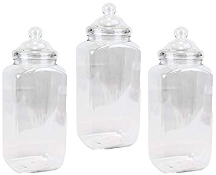 Purple Square Set of 3 Empty Large 4.5L Victorian Plastic Sweet and Food Storage Jar with Screw Top Lid