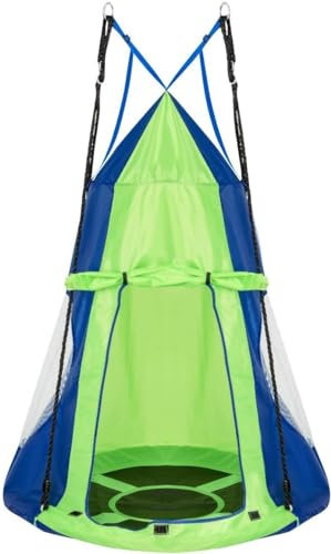 COSTWAY Balançoire Extérieur Enfant Ø100CM avec Tente Amovible, Balançoire Nid d'Oiseau Charge 150KG Hauteur Réglable de 100 à 180CM, Balançoire Tente Suspendue pour Jardin, Maison, Intérieur(Vert)