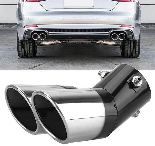 Car Exhaust Tip Tail Pipe, Dual Outlets Exhaust Muffler Tail Pipe Tip, 63mm/ 2.5 Inch Stainless Steel Car Dual Exhaust Tip Tail Pipe Car Accessories for Most Car with Curved Exhaust Pipe