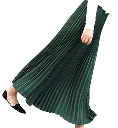 KIMODO Damen Winterrock Plissee Röcke Eleganter Midi-Maxirock Einfarbiger Faltenrock Lang Stretch Elastischer Schmale Passform Plissiert Leger Baumwolle mit Hoher Taille (C-Grün, Einheitsgröße)