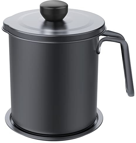 Chihee Oil Pot de graisse pour bidon de stockage en acier inoxydable avec bidon de 2 litres en Couvercle anti-poussière pour tamis à mailles fines Plaque antidérapante stockage d'huile de friture