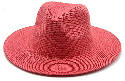Sonnenhut Strohhut Hut Damen Sonnenhüte Frauen Männer Breite Krempe Feste Strohhüte Outdoor Beach Travel Sonnenschutz Lässige Frauen Strohhüte-Rot_56-58Cm
