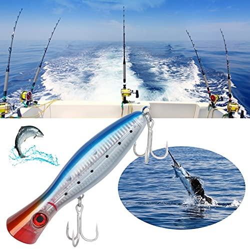SALALIS Popper Fishing Lure, Erhöhen Sie die Wurfweite Strong Reflection Kingdom Floating Lure zum Angeln für Forelle Zander & Barsch, Kunstköder Angelausrüstung Angelsets Jigs Head(Blue Back)