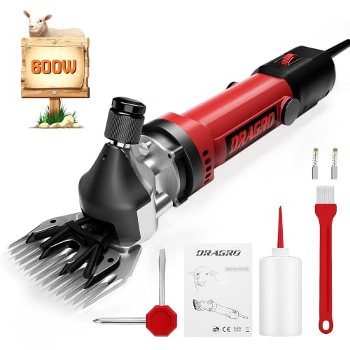 Dragro Tosatrice per pecore da 600 W, tosatrice professionale per animali, kit per la toelettatura del bestiame da fattoria, tosatrice elettrica resistente, per animali a pelo spesso (tosatrici per