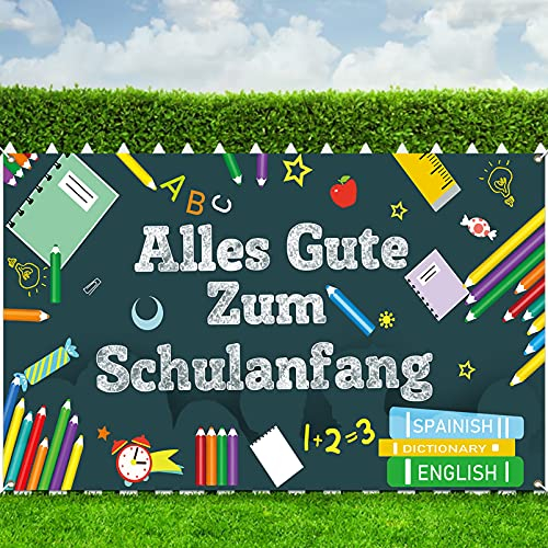 SHOWHEEL Einschulung Banner Deko,110 * 180cm Banner Einschulung, Banner Deko,Alles Gute Zum Schulanfang Banner,Schuleinführung Banner Deko,Schulanfang Deko (Grün)