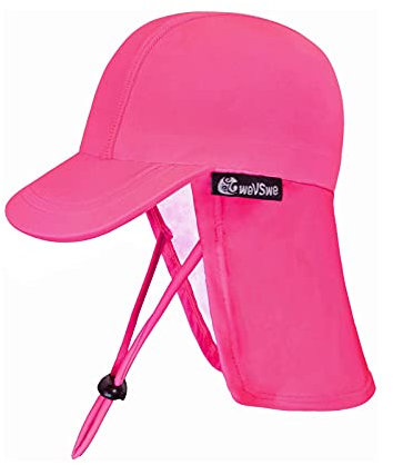 weVSwe Cappello da Sole per Bambini Protezione Solare UV Cuffia da Nuoto Asciugatura Rapida Cinghie Sottogola Regolabili Patella per Il Collo Cappelli Estivi Berretto Outdoor Rosa 0-6 Mesi