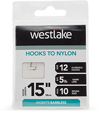 Westlake Barbless Hooks to Nylon (Size 12), White, One Size