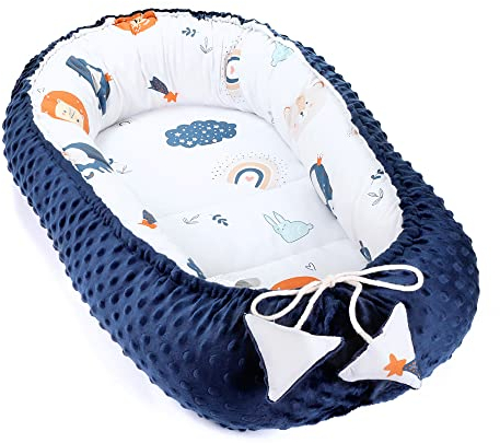 Nestchen Baby - Babynestchen Neugeborene Minky Babynest für Kinderbett Vielseitiges tragbar Nest kuschelnest zubehör für babybett warm Winter coccon Regenbogen Dunkelblau