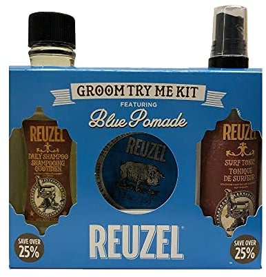 Reuzel Blau Set - Groom Try Me Kit - Blue Pomade - Haarstylingset & Reiseset: Blue Pomade 35g, Daily Shampoo 100ml, Surf Tonic 100ml
