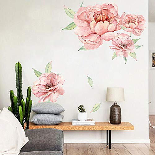 COVPAW® Graz Design Sticker mural XXL Pivoine Orange Rose Peinture à l'eau Peony Fleurs Sticker mural Décoration pour salon chambre à coucher