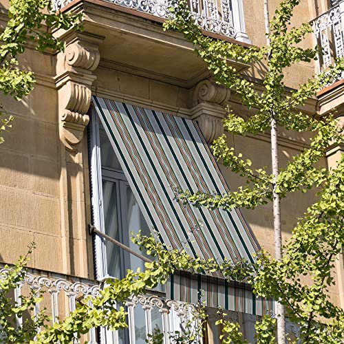 INTRECCI Tenda da Esterno per Balcone con Anelli in Tessuto, Tenda da Sole Tessuto Resistente per Balcone con Anelli Lavabile a Caduta Tende a Righe Africa (150x300 cm, Verde)