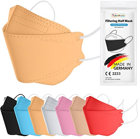 TubeRoo FFP2 Maske MHD 02.2025 orange Fischform 50 Stück Masken, Made in Germany, Versand aus Deutschland, weiche Ohrschlaufen Bänder, Atemschutzmaske