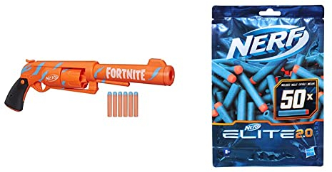 Nerf Fortnite 6-SH Dart-Blaster – Camo Pulse Lackierung, Revolver-Action, 6-Dart Rotationstrommel, enthält 6 offizielle Nerf Elite Darts & Elite 2.0 50er Dart Nachfüllpackung – 50 Nerf Elite 2.0 Darts