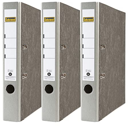 Idena 90086 - Ordner für DIN A4, 5 cm schmal, Wolkenmarmor, grau, 3 Stück