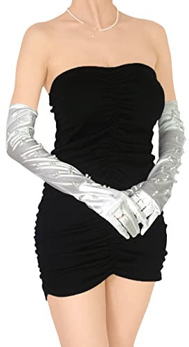 YCShun Damen Satin Lange Hochzeit Brauthandschuhe mit Perlen 56 cm Opera Abendhandschuhe Kostüm Ellenbogen Länge Satin Handschuhe, elfenbeinfarbener Satin, Einheitsgröße