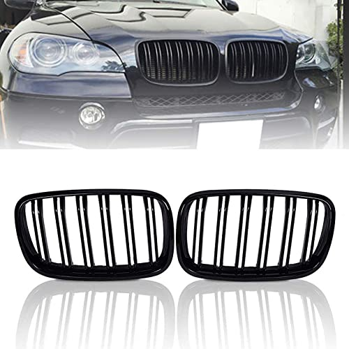 Gangying E70 Schwarze Nieren Kühlergrill für BMW X5 X6 E70 E71 Nieren Doppelsteg Sport Kühlergrill Glanz Schwarz E71 Kühlergrill Vorne 2007-2013