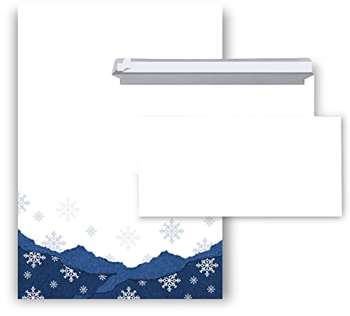 Logbuch-Verlag 50 Blatt Briefpapier Weihnachten blau weiß Set mit 50 Umschlägen - Weihnachtspapier Kundenbrief Geschäftsbrief weihnachtlich A4