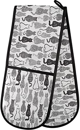 Longues maniques doubles pour four, motif chat, chaton, animal - Résistantes à la chaleur - Avec boucle - Lavables - Pour micro-ondes, cuisine, barbecue, barbecue, 17,8 x 88,9 cm