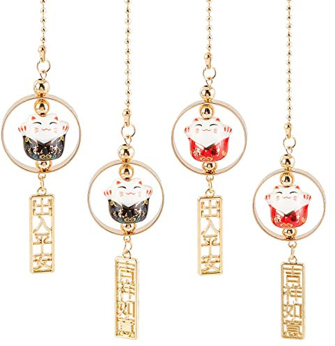 OLYCRAFT 2pcs Glückskatze Auto Anhänger Maneki Neko Spiegel Hängende Anhänger Auto Rückspiegel Hängende Charms Japanische Maneki Neko Katze Charms Für Auto Rückspiegel Zubehör - 2 Farben