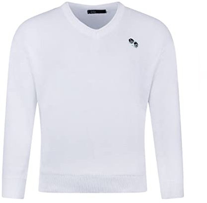 Dollar Jeans Bowls V Neck Jumper Sweater Mens Embroidered Logo to Chest Elasticated Hem & Cuffs White 4XL