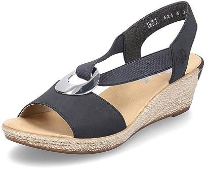 Rieker Ladies Wedge Heeled Sandals 624H6-14 - Blue Synthetic - UK Size 8 - EU Size 42 - US Size 10