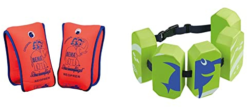 Bema 18004 - Neopren Schwimmflügel Schwimmlernhilfe für Kinder, für 1 bis 6 Jahren 11-30 kg Orange & Beco 96071 8 - Schwimmgürtel Sealife, für 2-6 Jahre, 15-30 kg, grün
