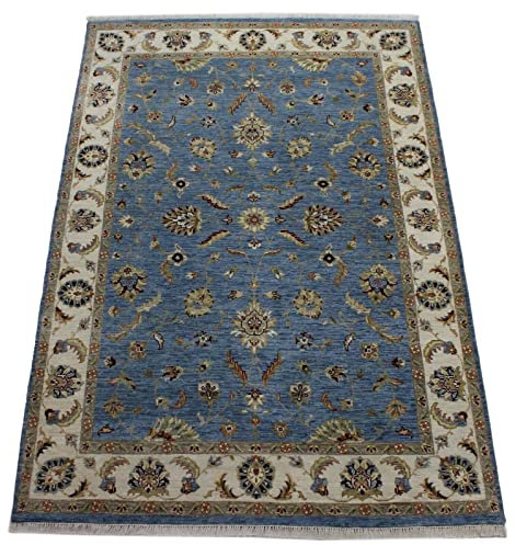 Ziegler Hand-Knotted Rug 100% Wool Sky Blue Oriental Rug 163 x 238 cm